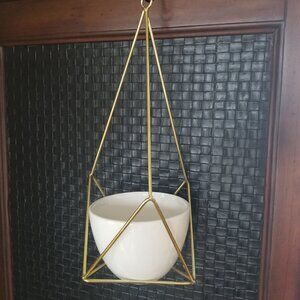 Ceramic & Gold Metal Plant Hangers, Set of 2